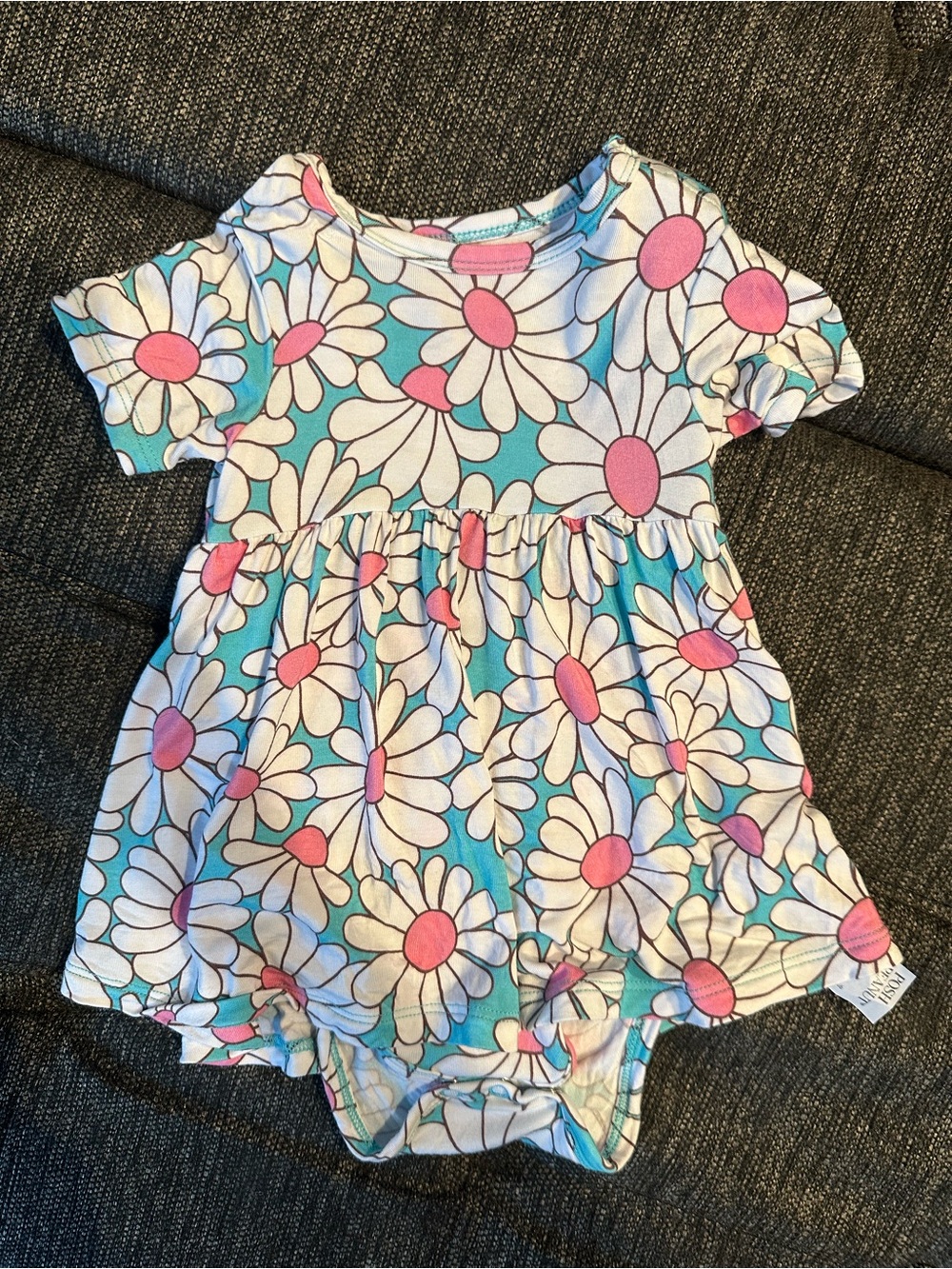 Baby Girls' Floral Daisy One-Piece Romper - Pink & Aqua 3-6 month, Posh Peanut